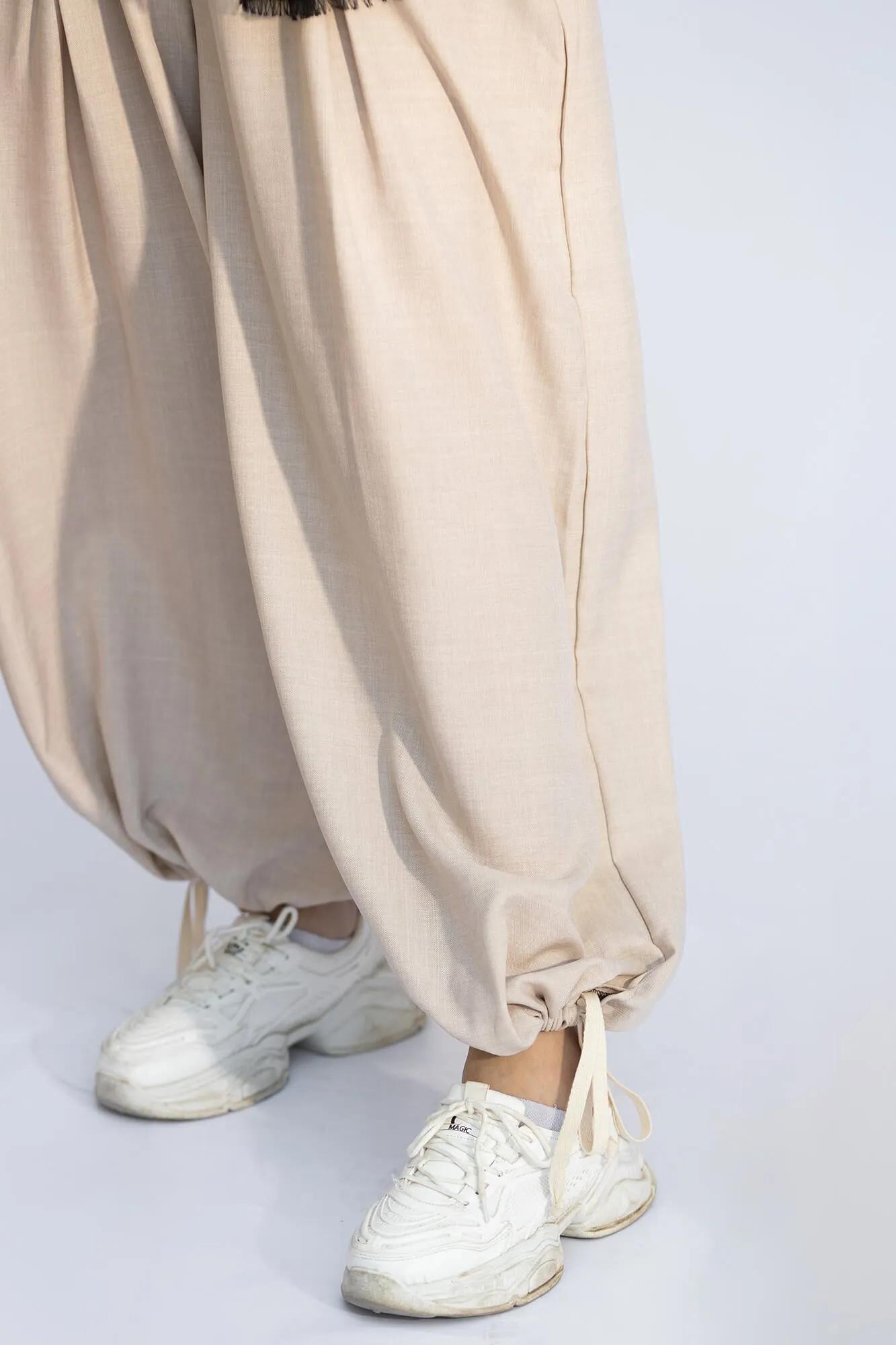Beige Amina Relaxed Fit Drawstring Pants