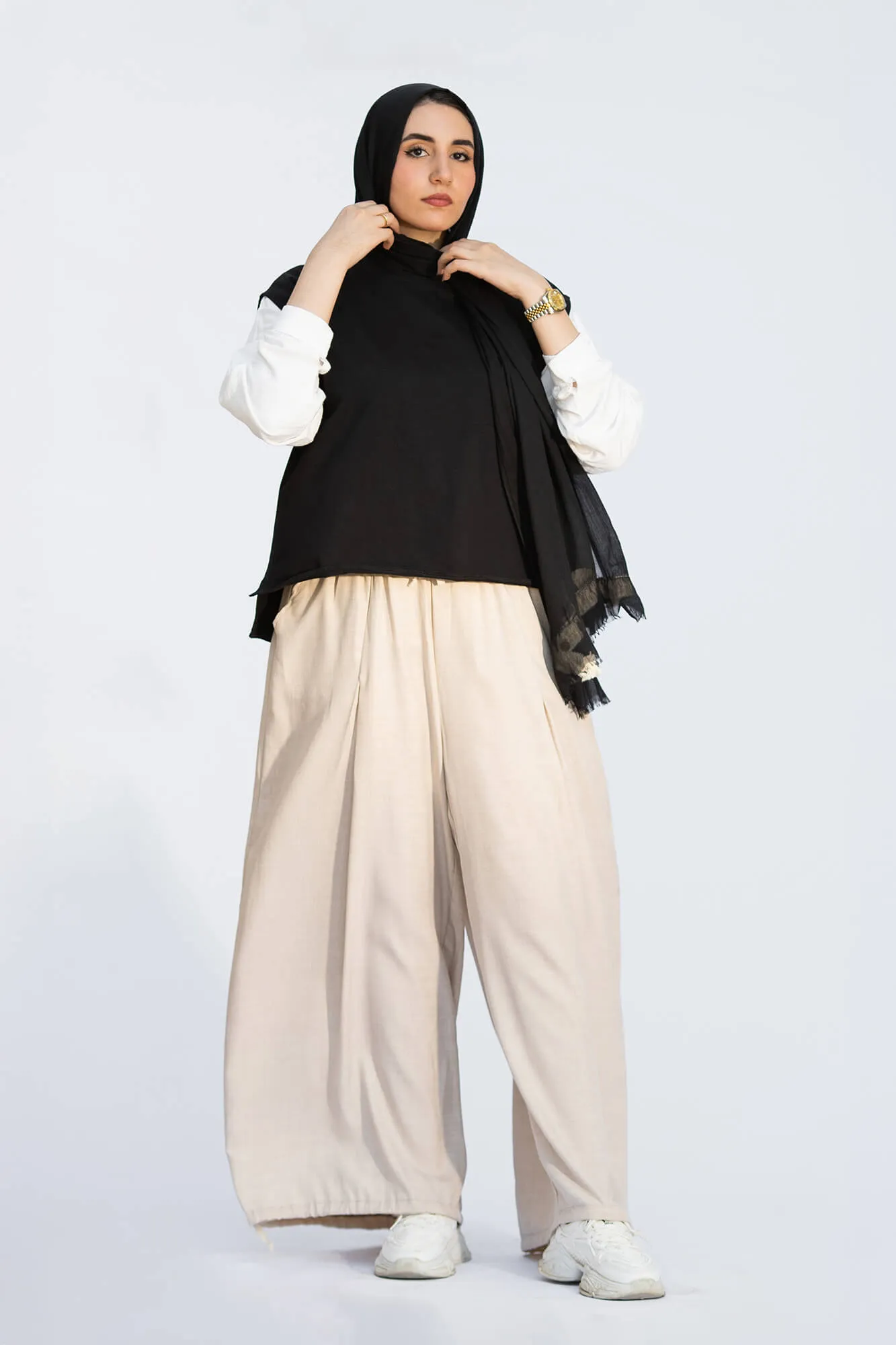 Beige Amina Relaxed Fit Drawstring Pants