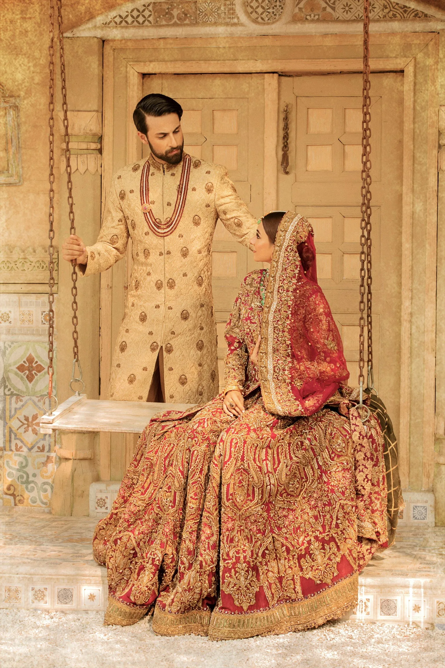 Beige Sherwani Shawl Dress for Pakistani Groom Dresses