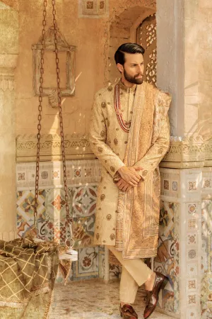 Beige Sherwani Shawl Dress for Pakistani Groom Dresses