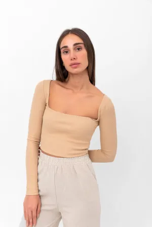 Belle Long-Sleeve Illusion Top - Beige