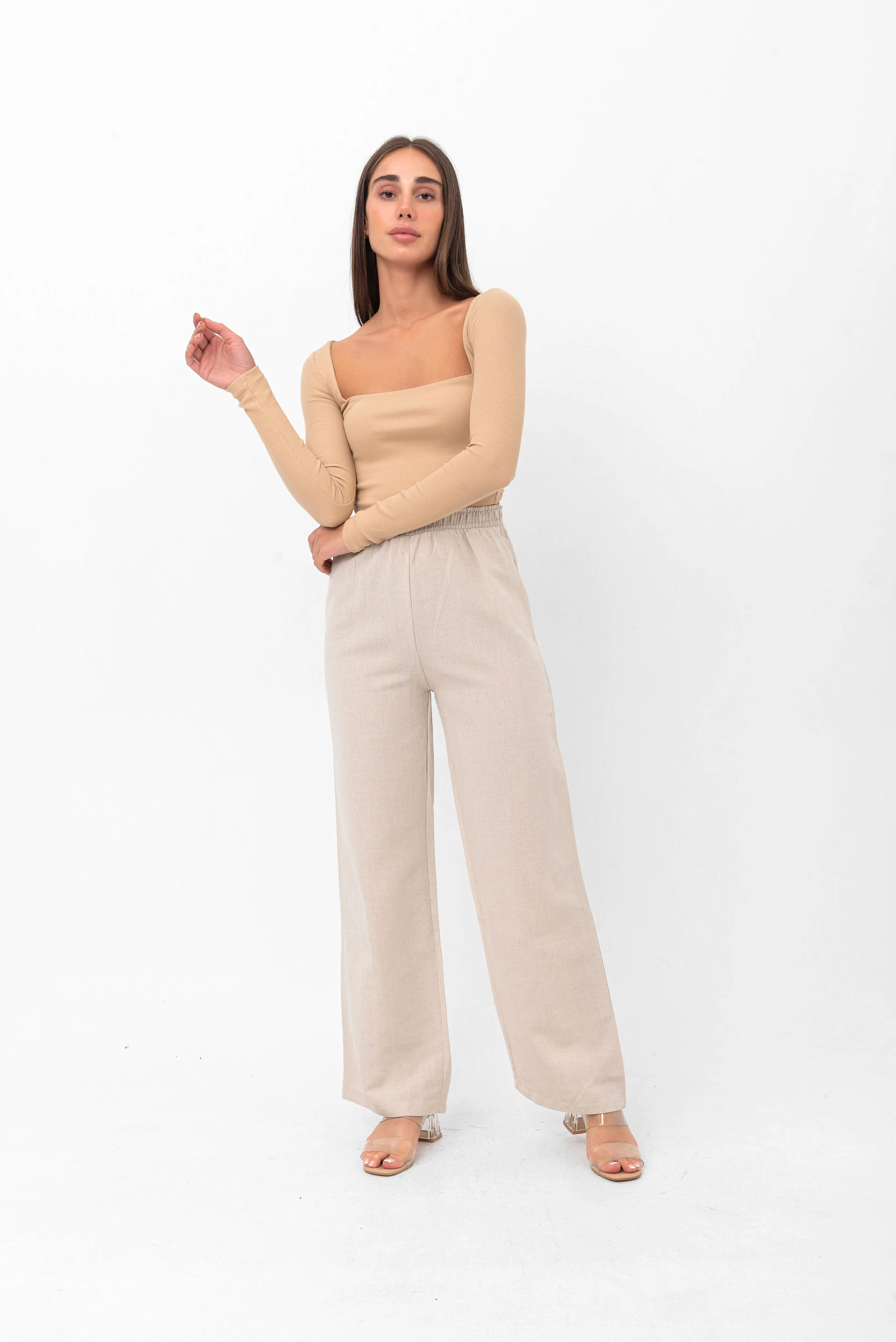 Belle Long-Sleeve Illusion Top - Beige