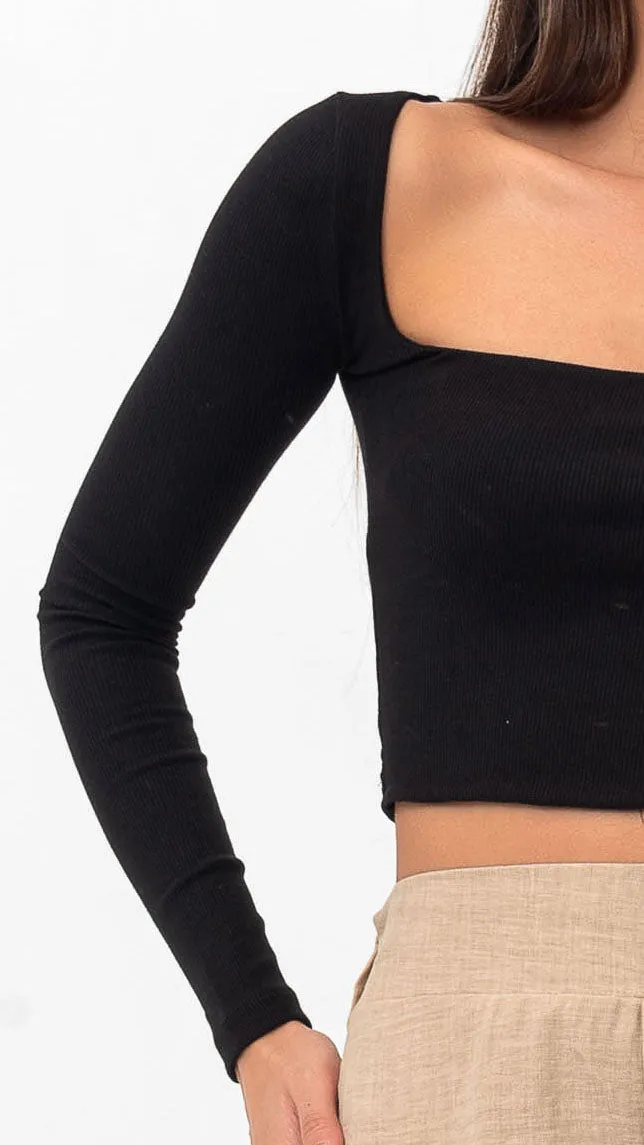 Belle Long-Sleeve Illusion Top - Black