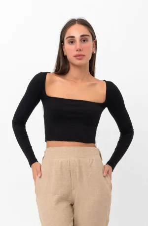 Belle Long-Sleeve Illusion Top - Black