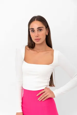 Belle Long-Sleeve Illusion Top - White