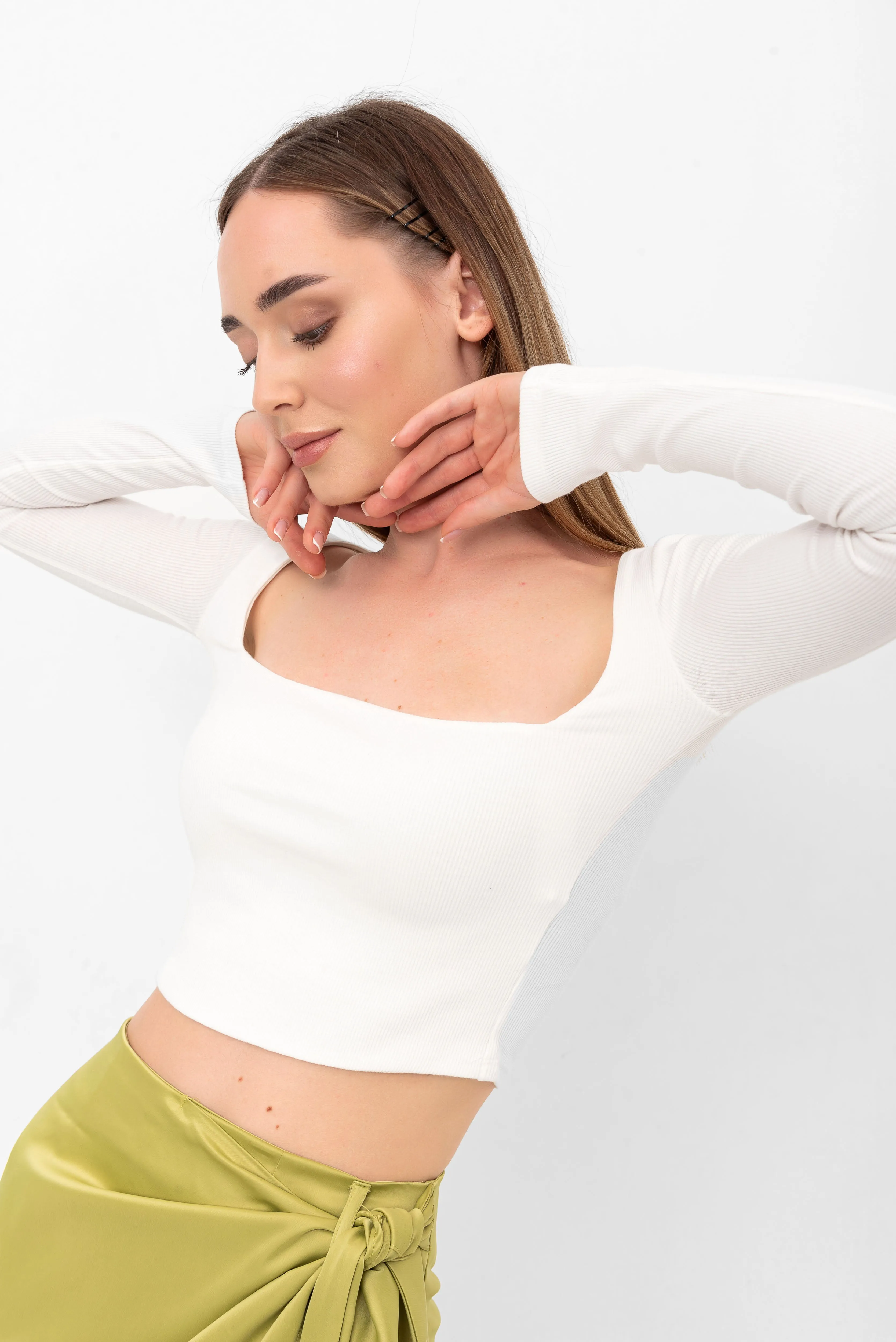 Belle Long-Sleeve Illusion Top - White