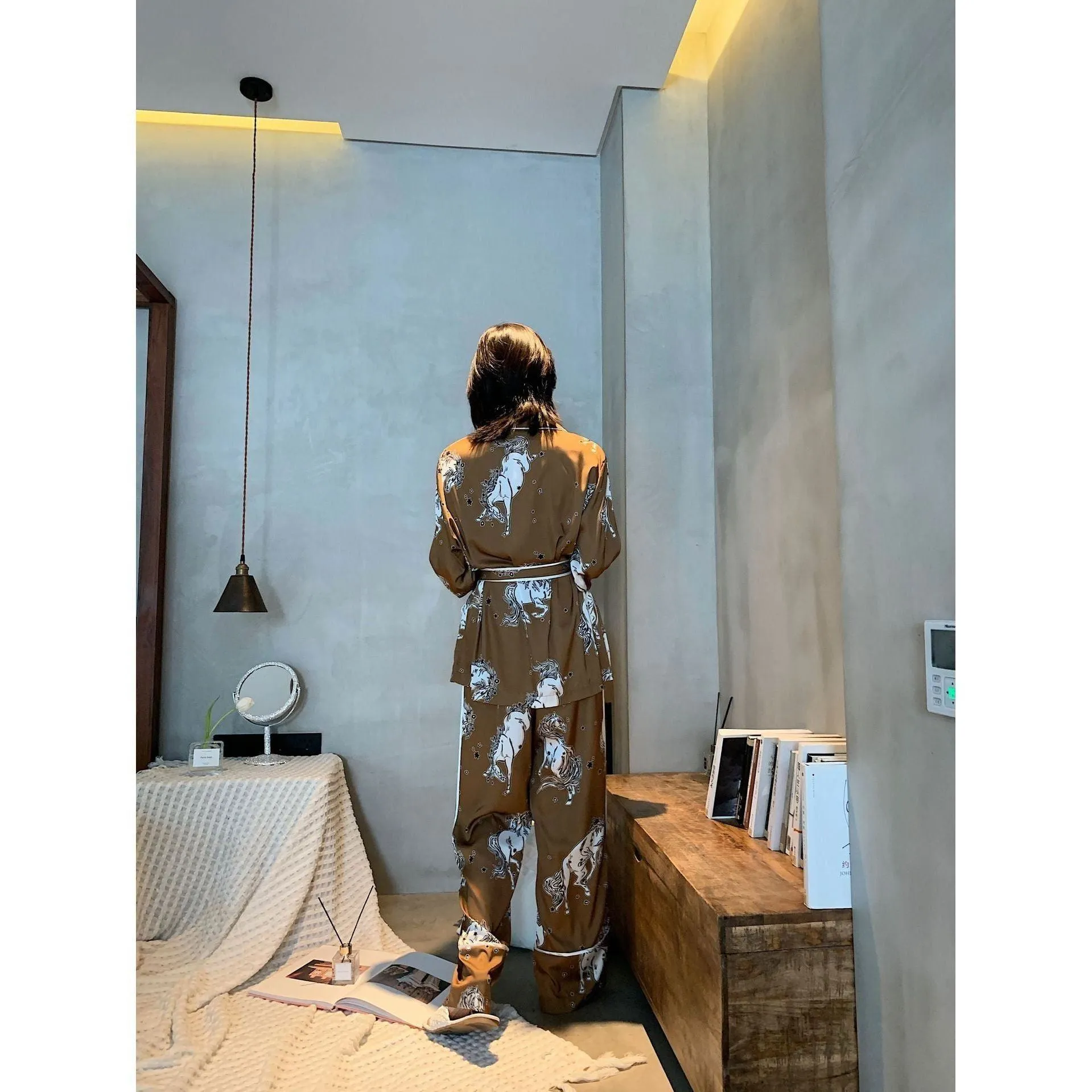 Belted Silk Pajamas Home Clothes Women's Suit