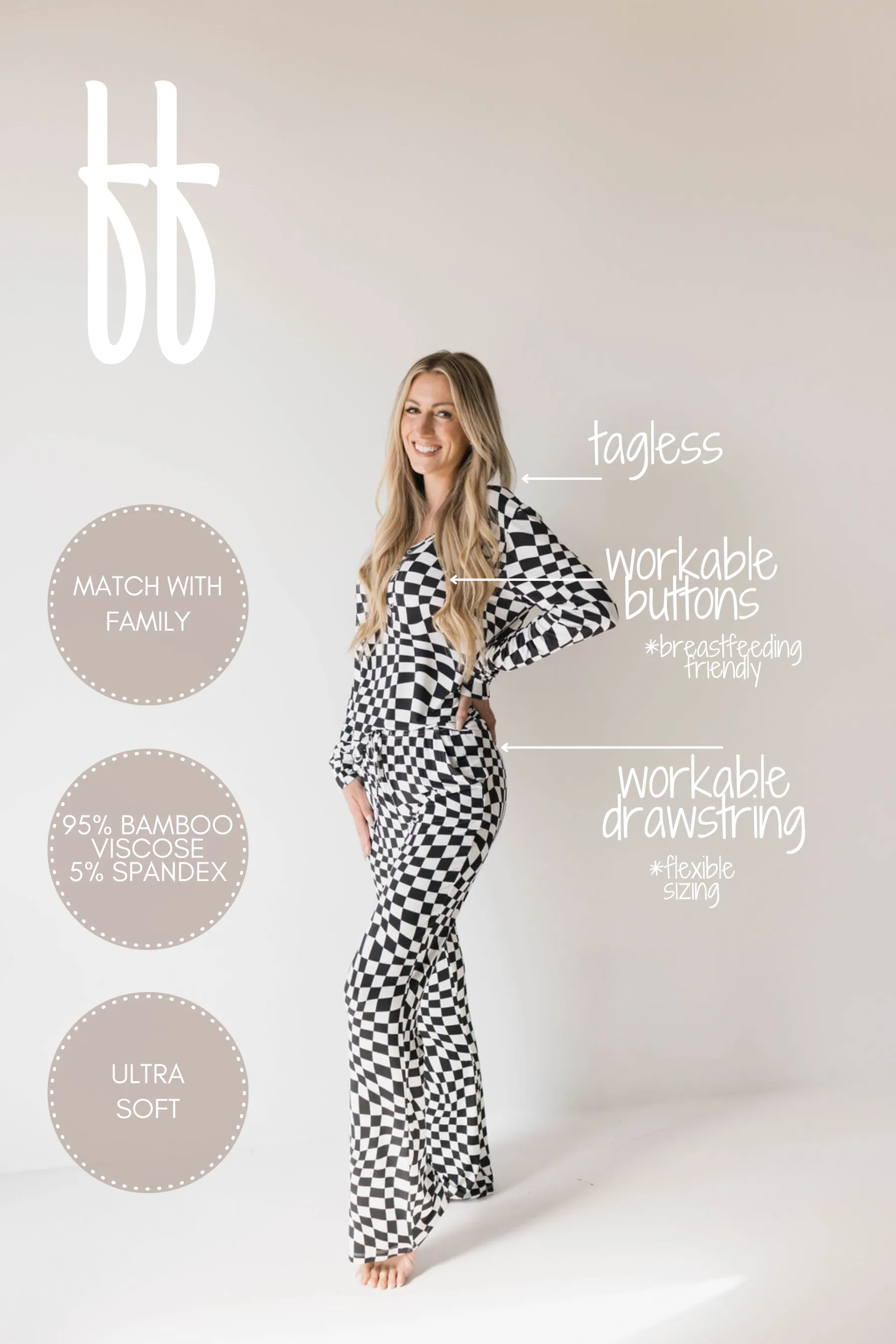 Black & White Wavy Checkerboard | Women's Bamboo Pajamas