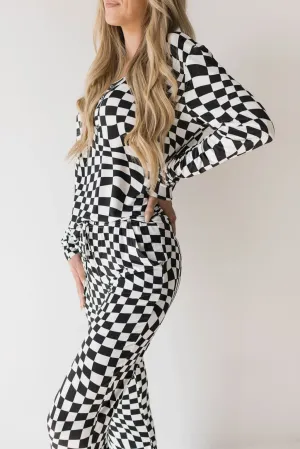 Black & White Wavy Checkerboard | Women's Bamboo Pajamas