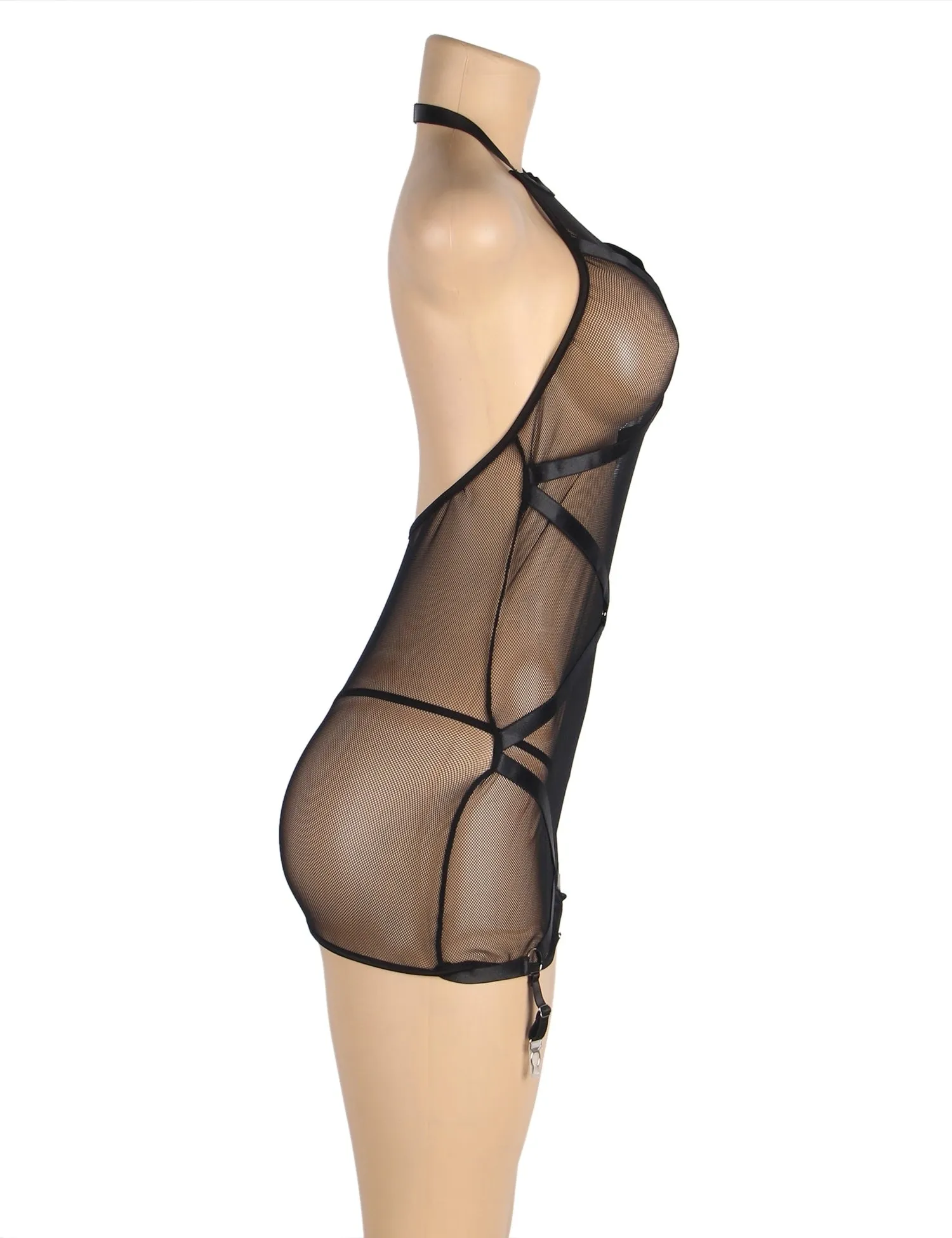 Black Halter Neck Mesh Bondage Sexy Garter Egypt Lingerie