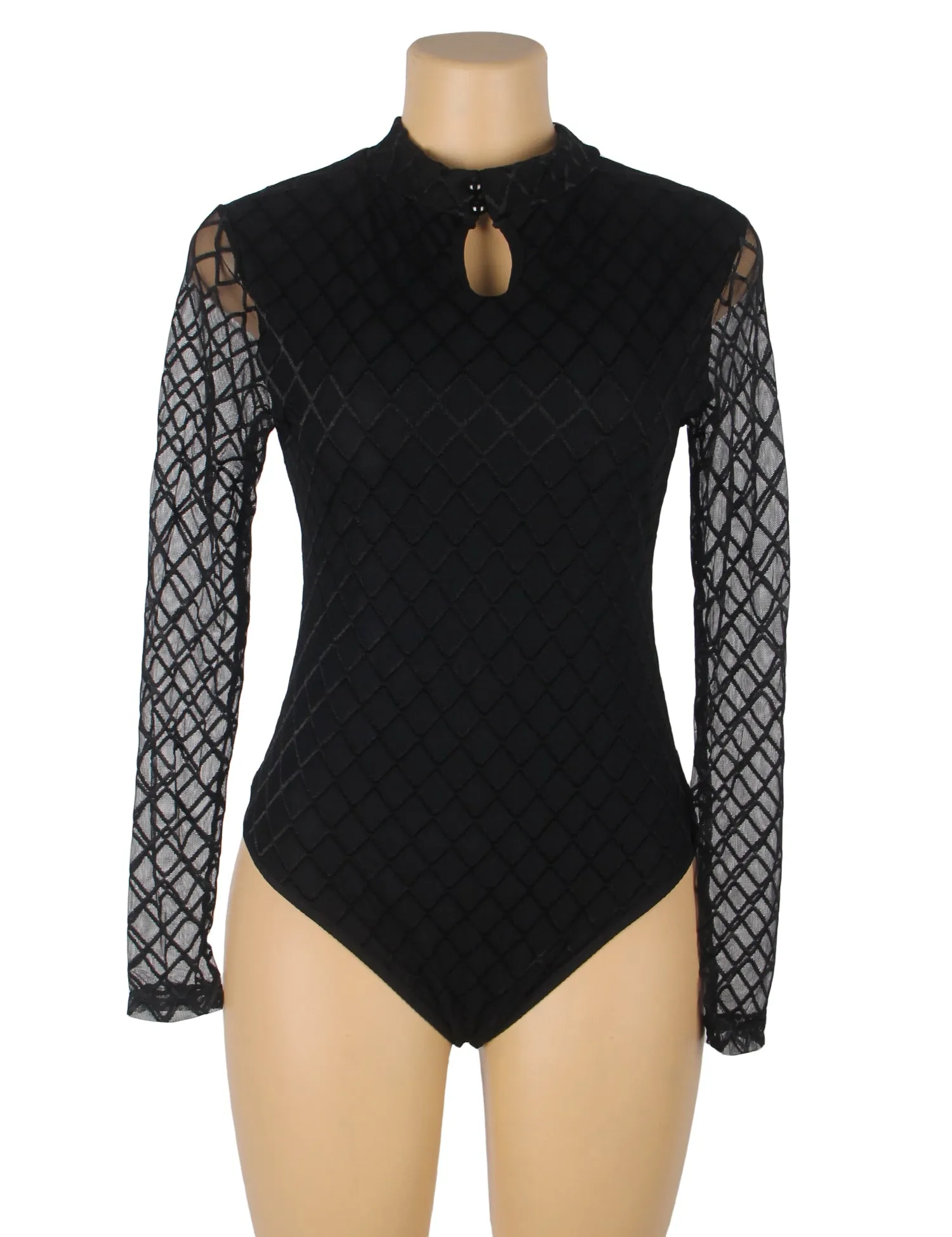 Black High Neck Mesh Minimalist Bodysuit
