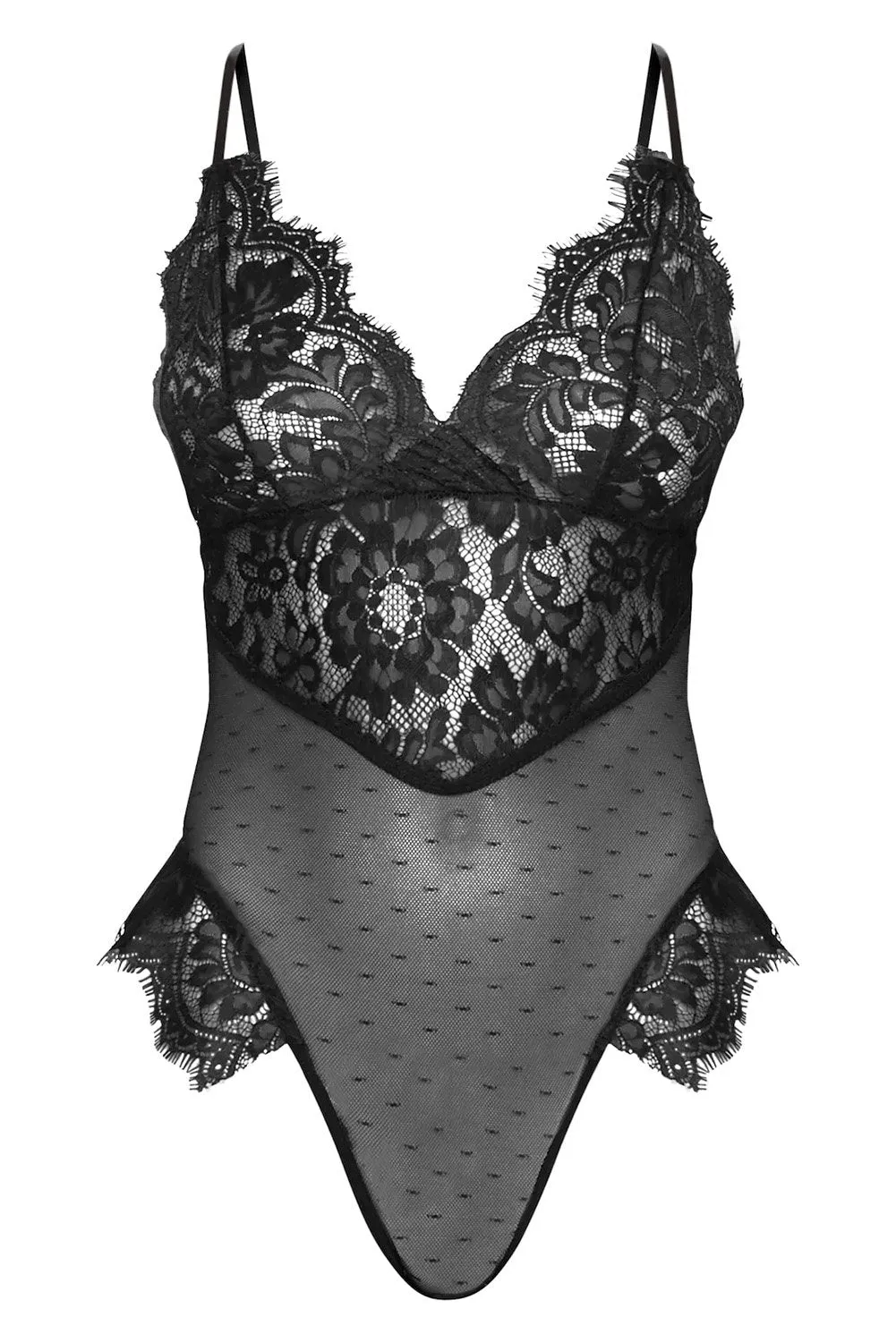 Black Lace Mesh Teddy Lingerie