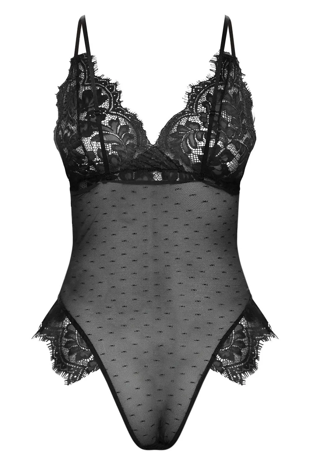 Black Lace Mesh Teddy Lingerie