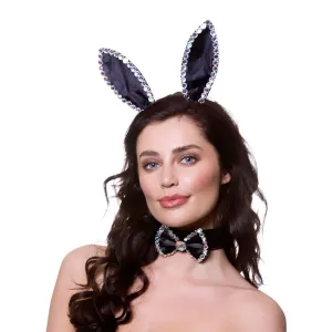 Black Satin Diamante Bunny Ears Set