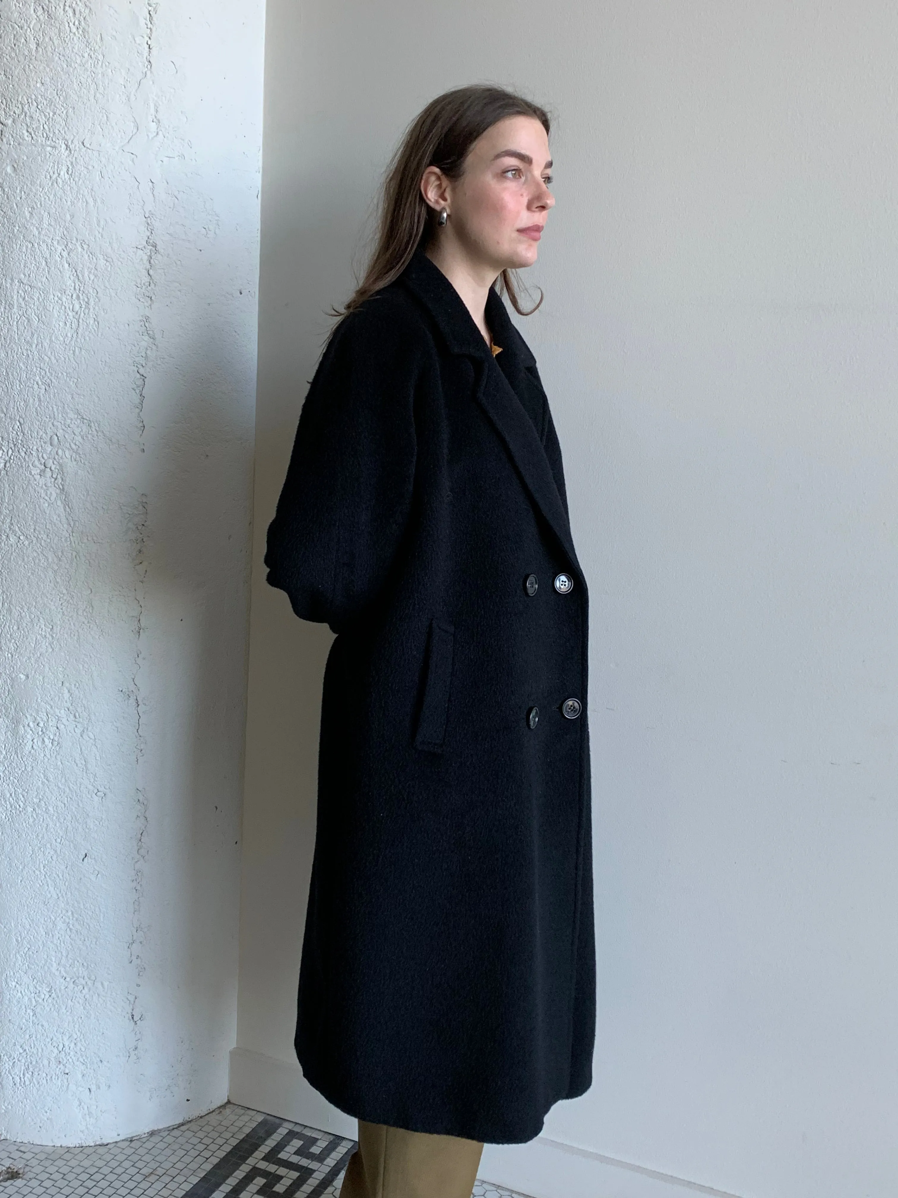 Black wool and mohair midi coat