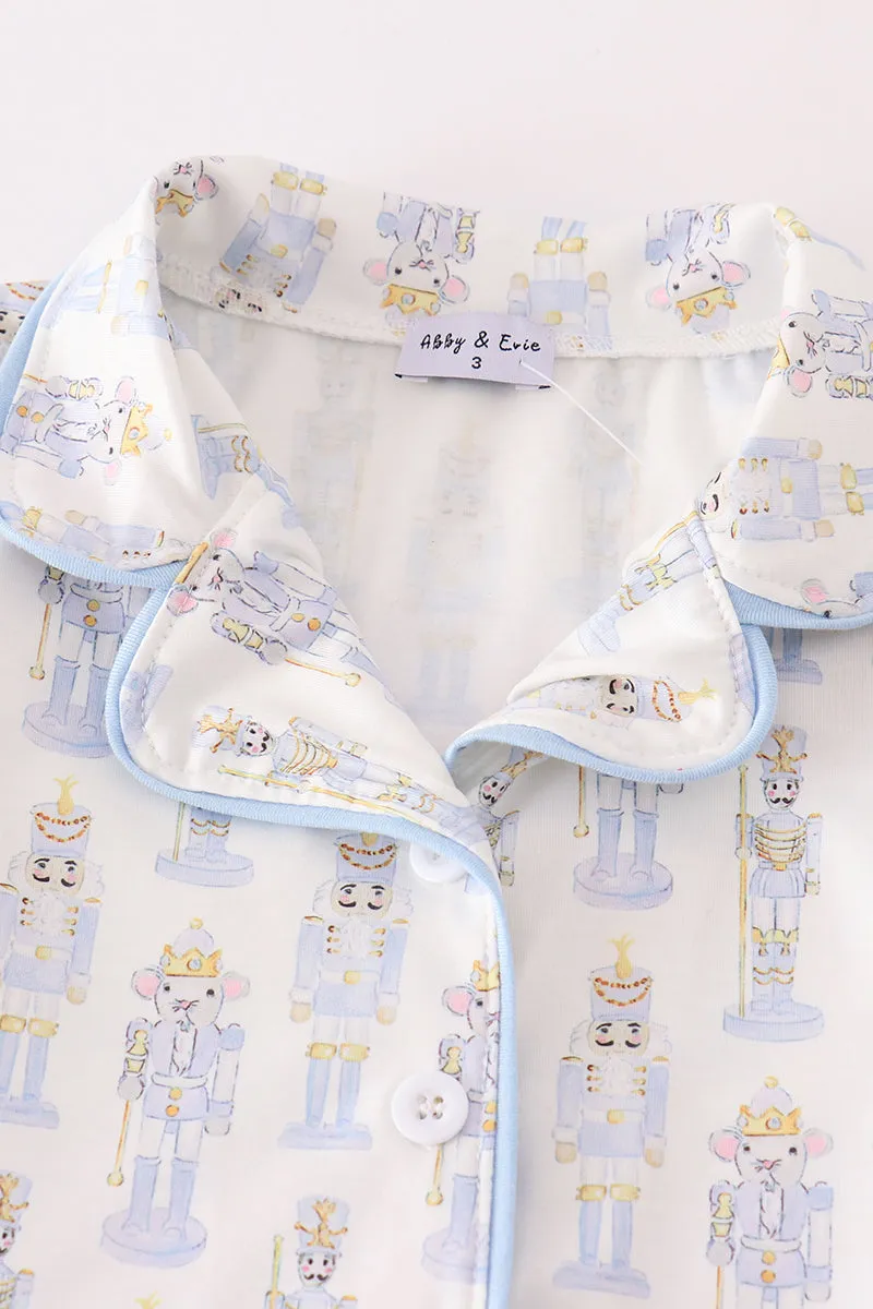 Blue Nutcracker Print Boy Pajamas Set