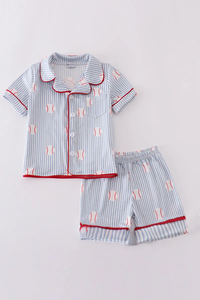 Blue Stripe Baseball Pajamas Set
