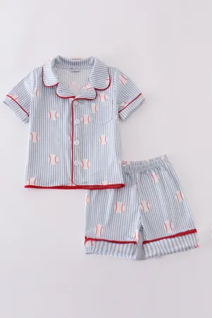 Blue Stripe Baseball Pajamas Set