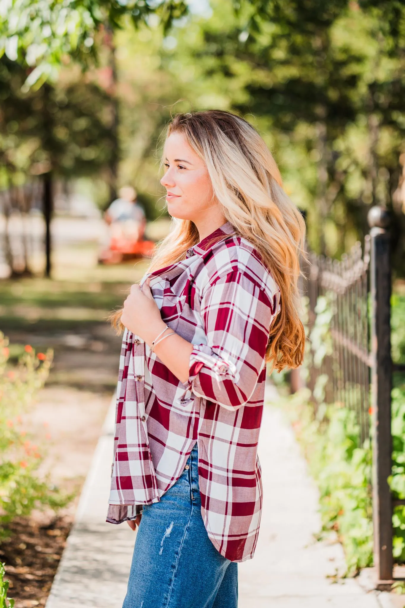 Burgundy and White Lightweight Plaid Button Shirt Pack (1/1/1)
