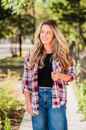 Burgundy and White Lightweight Plaid Button Shirt Pack (1/1/1)