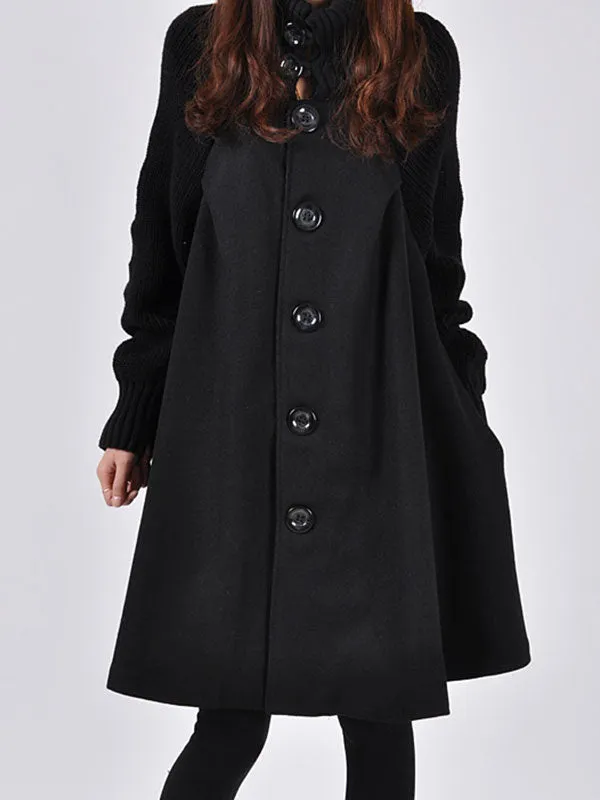Button Down Woolen Poncho Coat