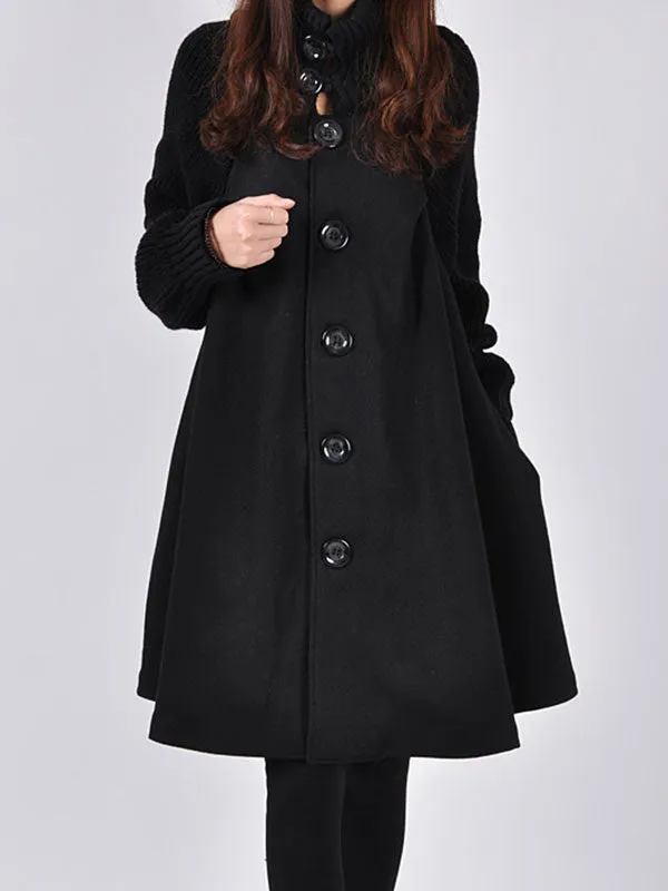 Button Down Woolen Poncho Coat
