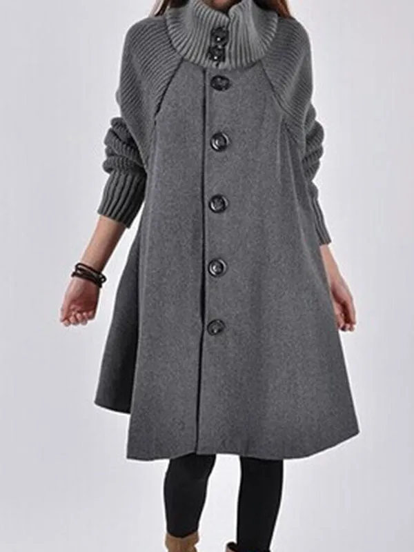 Button Down Woolen Poncho Coat
