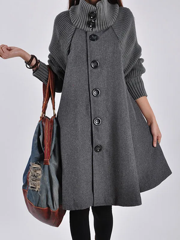 Button Down Woolen Poncho Coat
