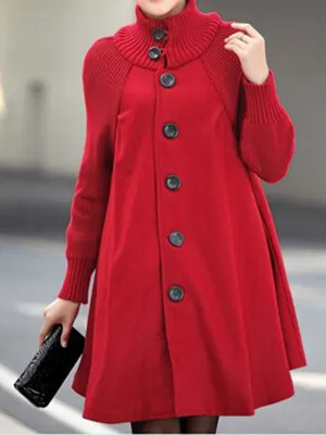 Button Down Woolen Poncho Coat