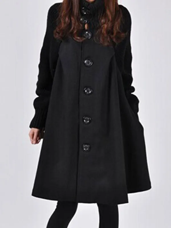 Button Down Woolen Poncho Coat