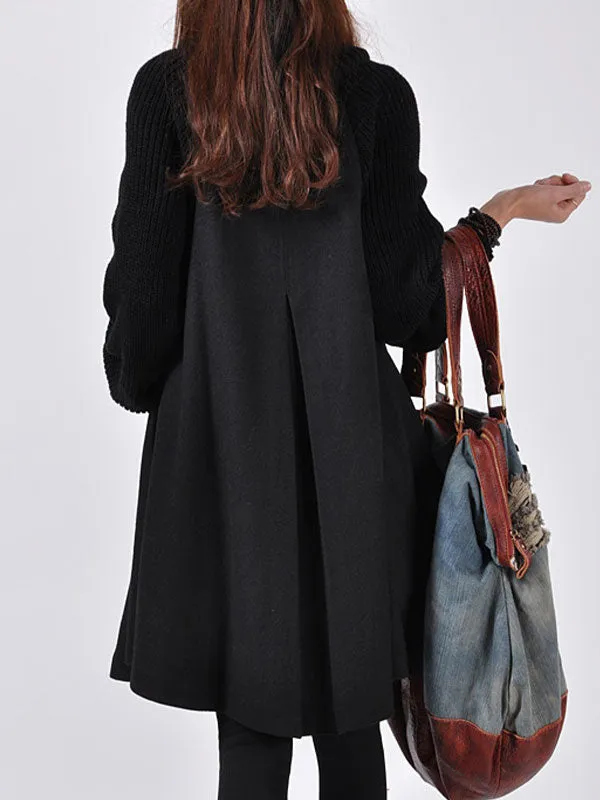 Button Down Woolen Poncho Coat