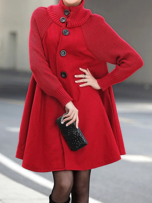 Button Down Woolen Poncho Coat