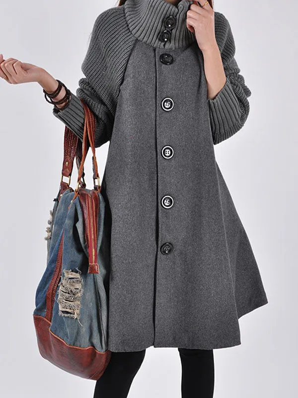 Button Down Woolen Poncho Coat