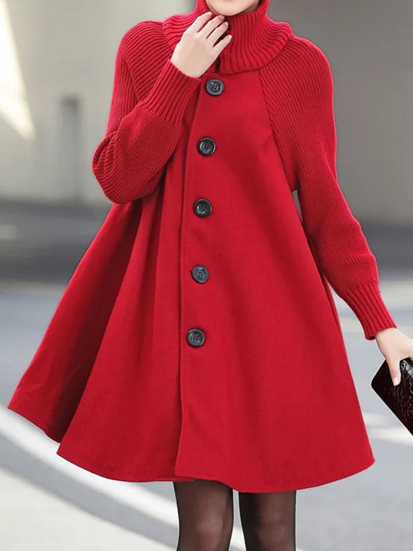 Button Down Woolen Poncho Coat
