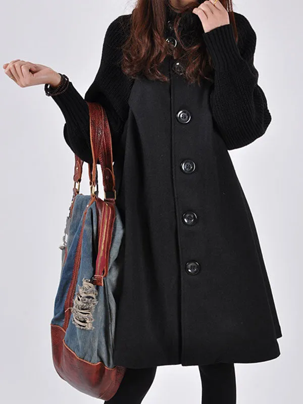Button Down Woolen Poncho Coat