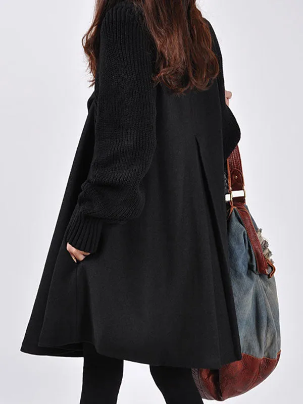 Button Down Woolen Poncho Coat