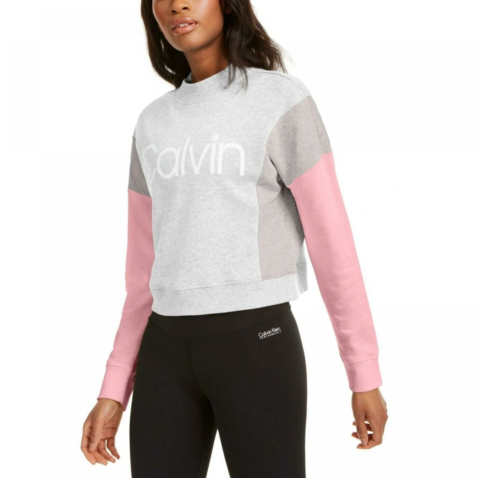 Calvin Klein Performance Women's Colorblock Fleece Sweatshirt Neon Calypso Large