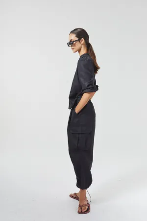 Cargo Linen Pants Black