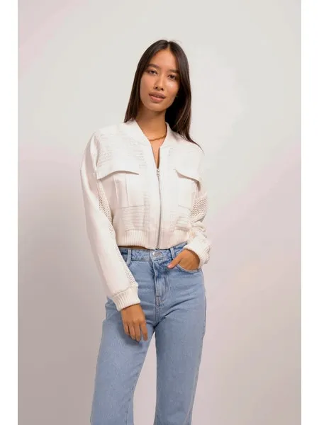 Central Park West Malik Vegan Leather Bomber in Ivory