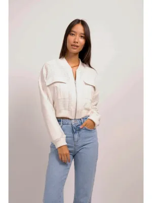Central Park West Malik Vegan Leather Bomber in Ivory