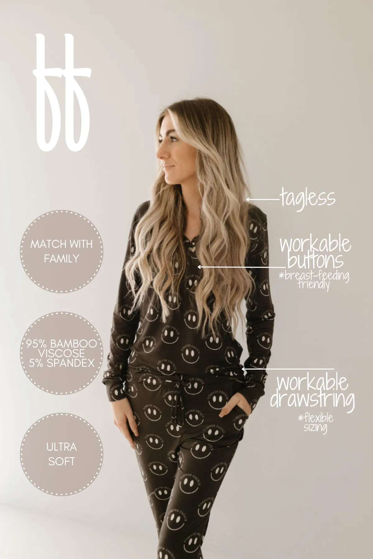Charcoal & White ff Smile | Women's Bamboo Pajamas