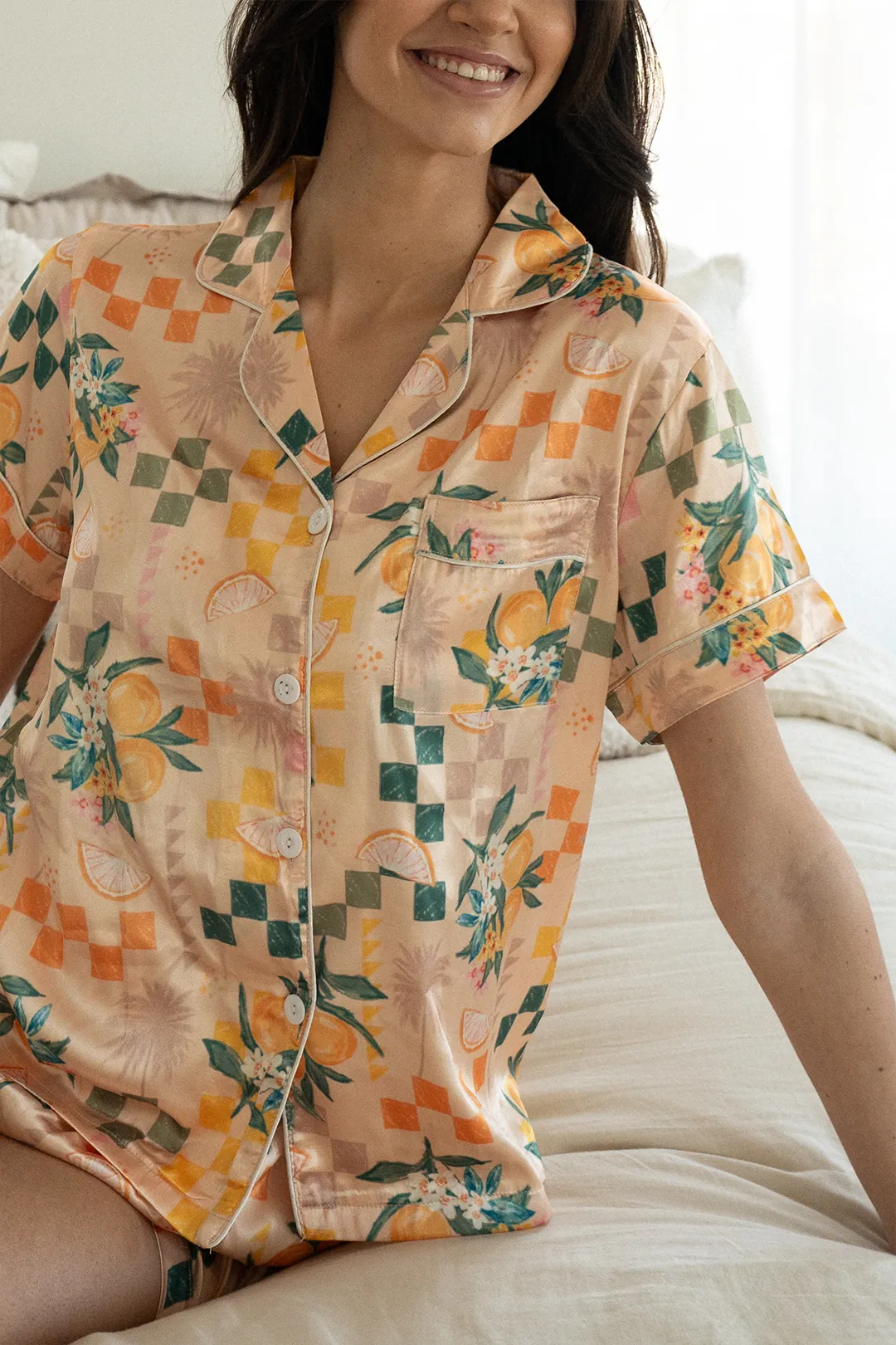 Checkered Picnic Satin Pajamas by Spikes and Seams