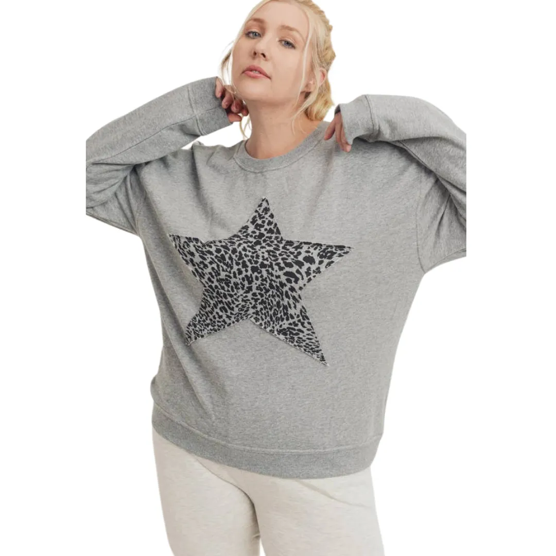 Cheetah Star Terry Sweatshirt - CRVY - Grey