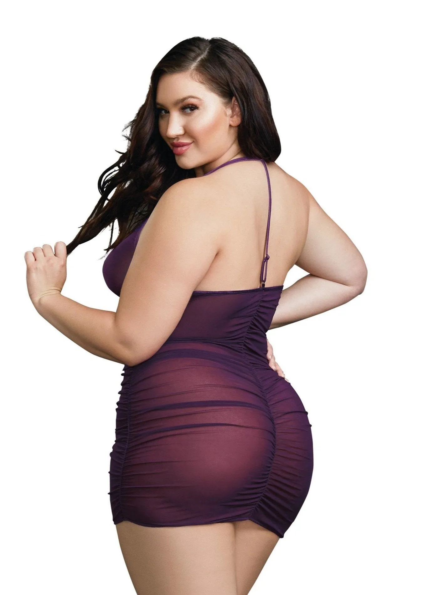 Chemise with Shirring Details and G-String