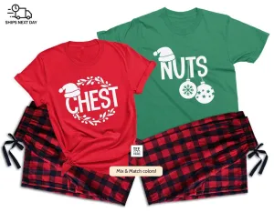 Chest & Nuts Funny Couple Christmas Pajamas | Couple Matching Pajamas | Holiday Pajamas | His and Hers Couple Pjs | Chestnuts Xmas Pajamas