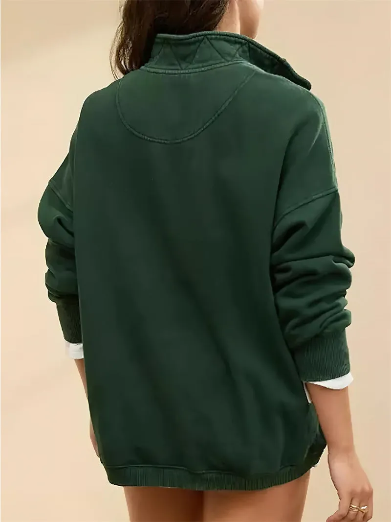Chouyatou Women's Fashion V Neck Snap Button Long Sleeve Casual Loose Pullover Sweatshirt Activewear