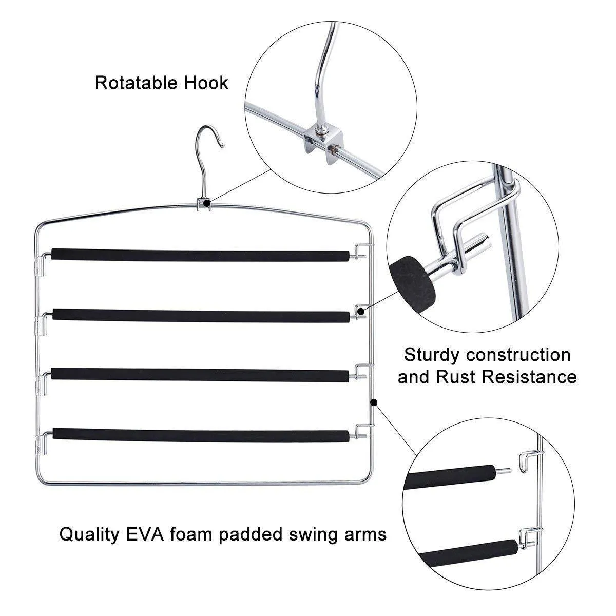 Clothes Pants Hangers 2 Pack, Sunblo Multi Layers Space Saving Slack Hangers, Non-Slip Foam Padded Metal Closet Storage Organizer for Jeans Trousers Skirts Scarf (Black)