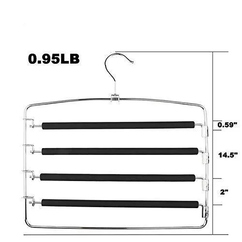 Clothes Pants Hangers 2 Pack, Sunblo Multi Layers Space Saving Slack Hangers, Non-Slip Foam Padded Metal Closet Storage Organizer for Jeans Trousers Skirts Scarf (Black)