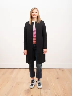 collarless coat matelassé - black