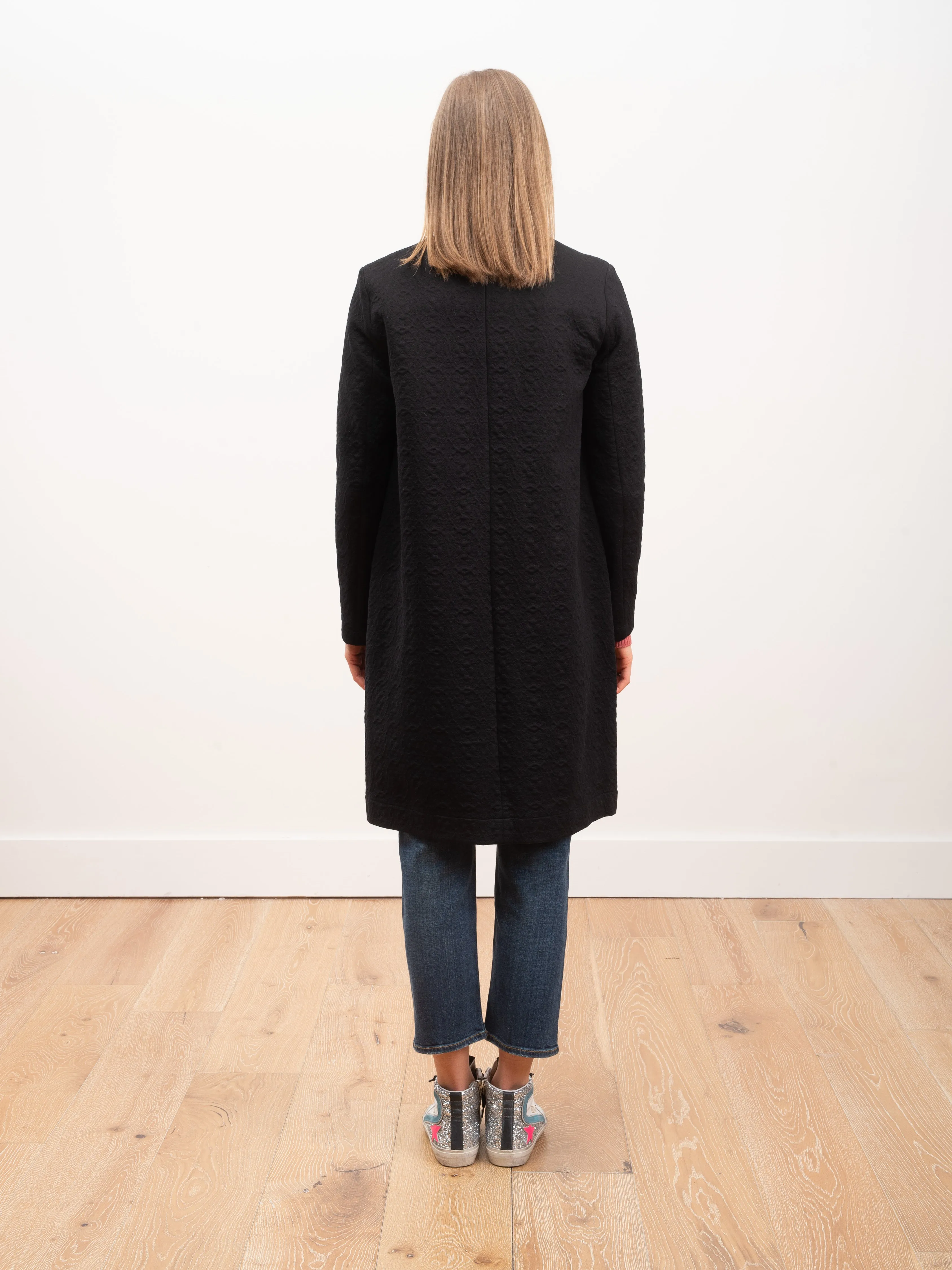 collarless coat matelassé - black